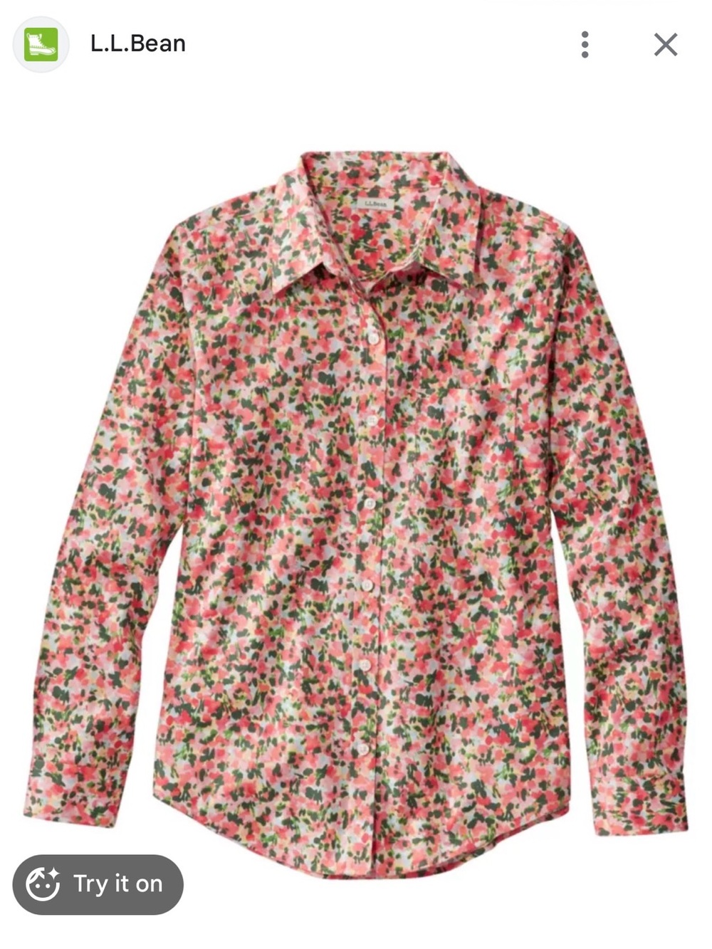 LL Bean Womens Pinpoint Oxford Sunlit Coral Floral M